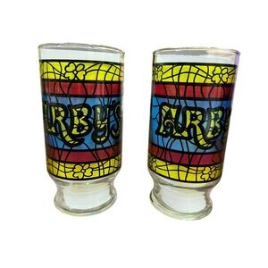 Arby's Restaurant Stained Glass Drinking Tumblers Glasses Vintage 1970s Set of 2